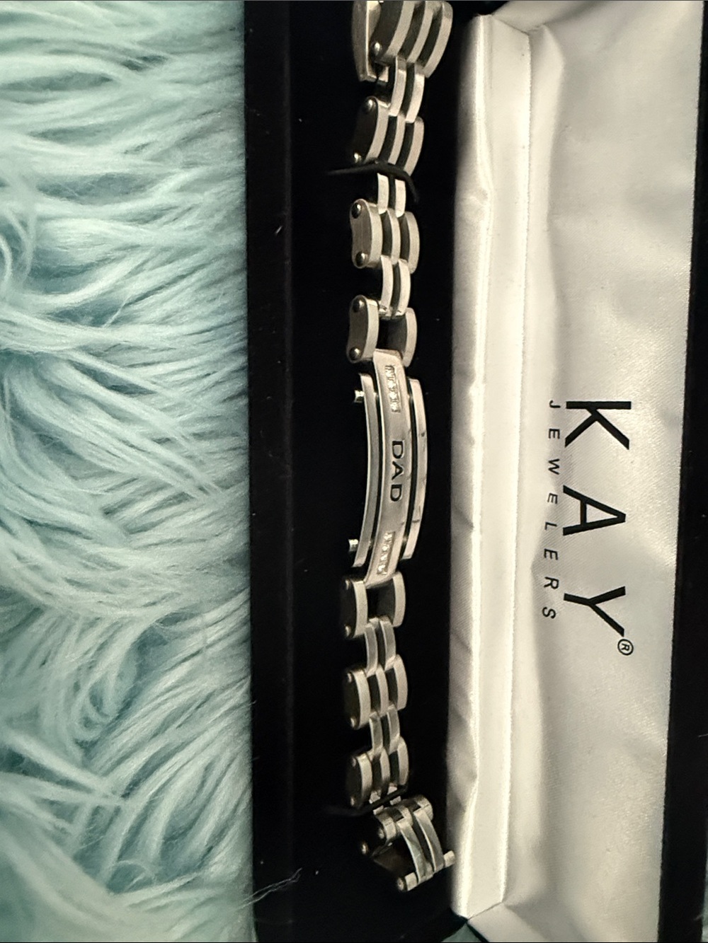 Kay Jewelers Stainless Steel 'DAD' Bracelet with Clear Stones - Silver